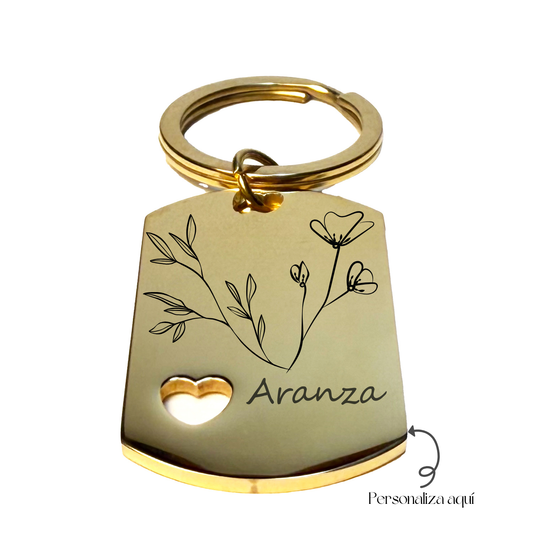 Llavero Detalle Corazón Personalizado Dorado